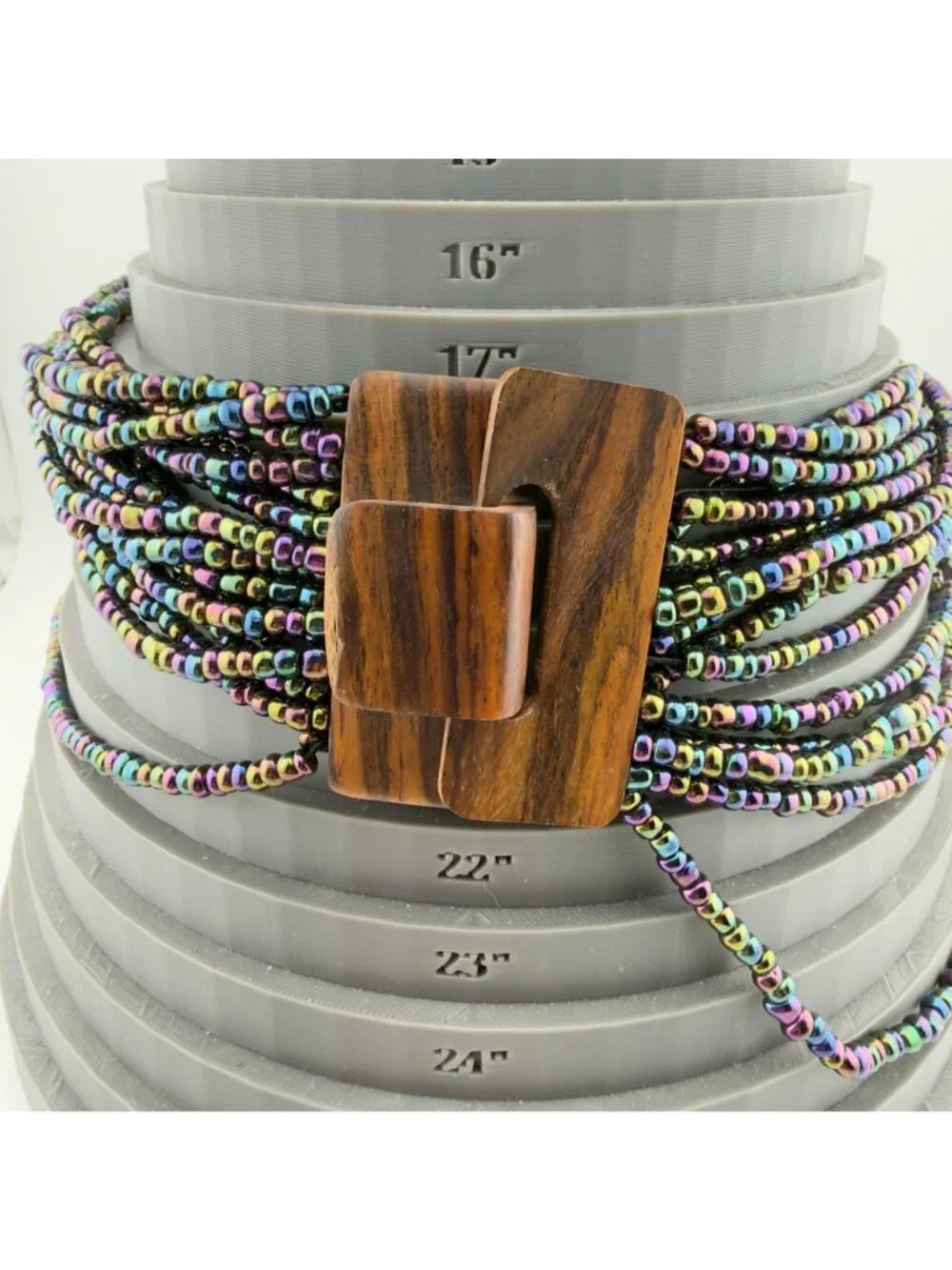 Multicolor Glass Seed Bead Layered Statement Bib Necklace Oil Slick Peacock